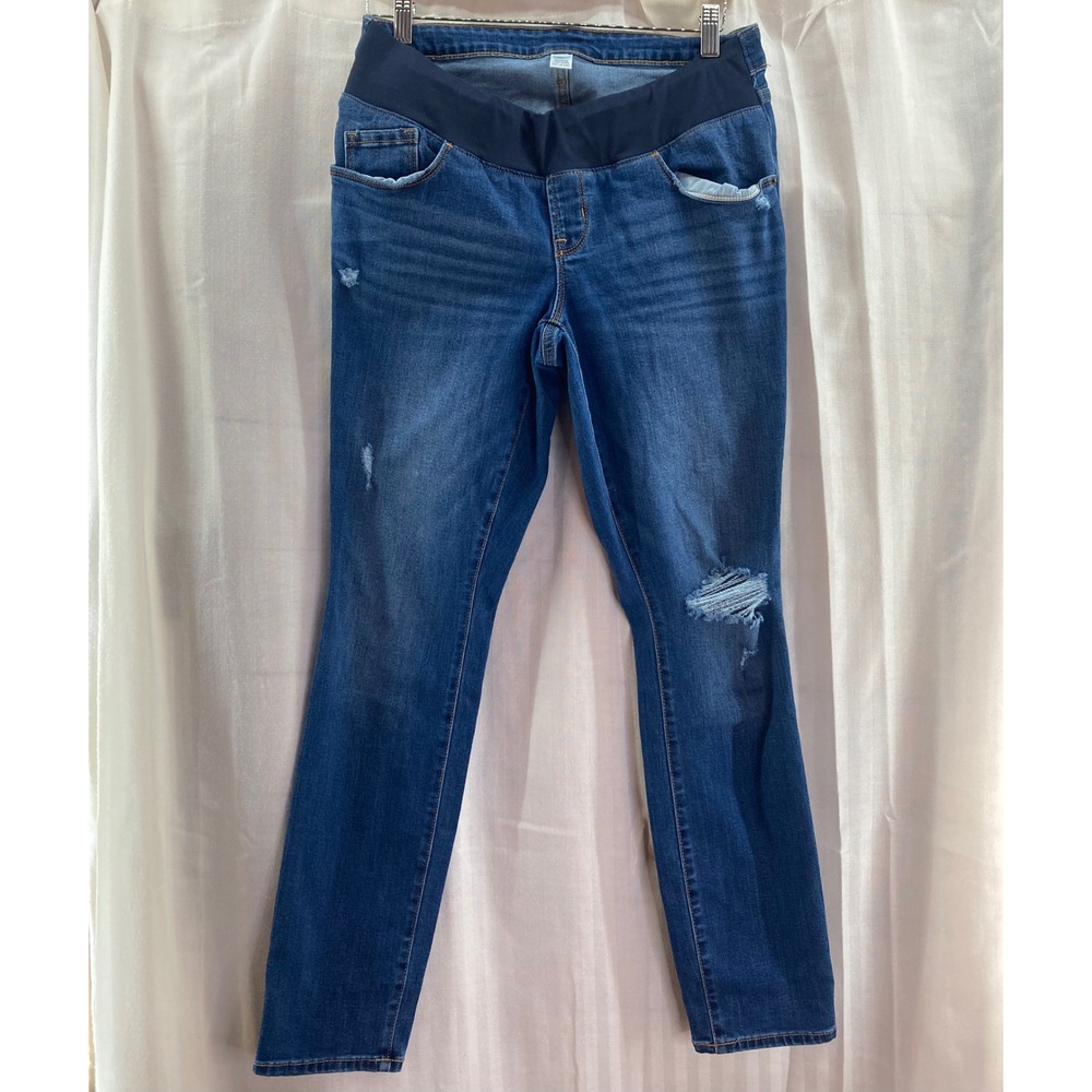 Old Navy Maternity Rockstar Distressed Super Skinny Jeans‎ Size 8 Blue Denim